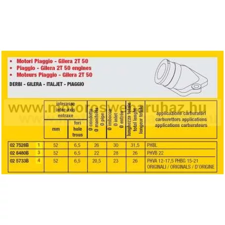 Szívócsonk MALOSSI (025733) ROBOGÓHOZ (Átmérő:20,5mm)