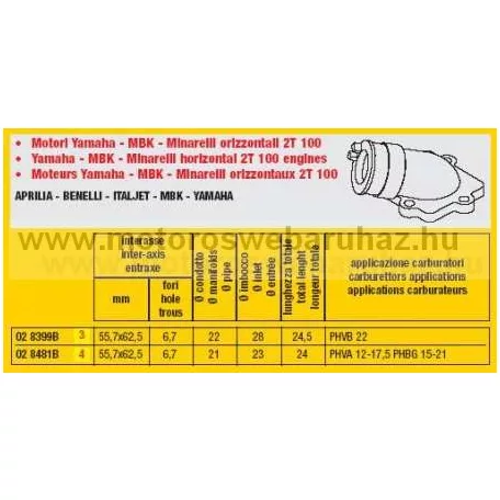 Szívócsonk MALOSSI (028399) ROBOGÓHOZ (Átmérő:22mm)