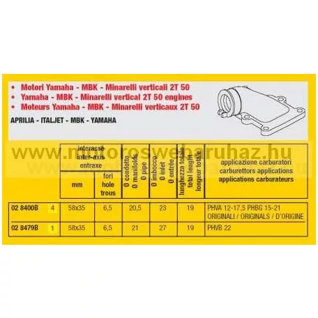 Szívócsonk MALOSSI (028479) ROBOGÓHOZ (Átmérő:21mm)