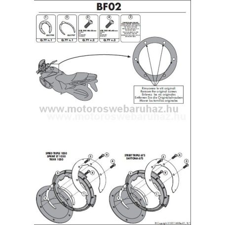 GIVI Tanktáska Adapter TANKLOCK Rendszerű rögzítéskez BF02 (APRILIA,TRIUMPH,BENELLI)