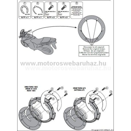 GIVI Tanktáska Adapter TANKLOCK Rendszerű rögzítéskez BF11 (BMW,DUCATI)