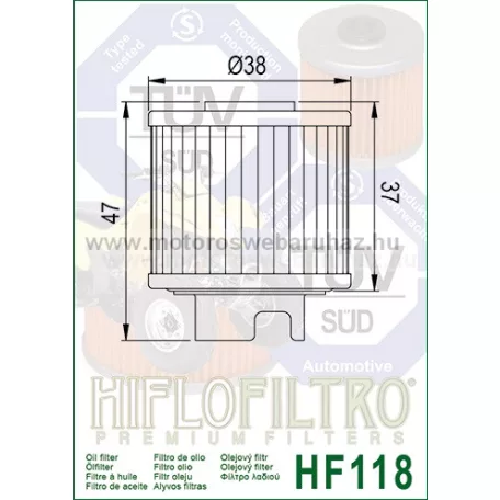 OLAJSZŰRŐ HIFLOFILTRO (HF-118)
