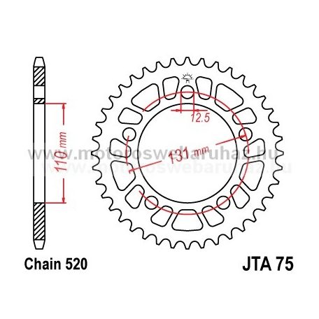 LÁNCKERÉK HÁTSÓ ALU JT (JTA75) 520-as LÁNCHOZ