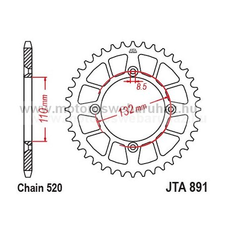 LÁNCKERÉK HÁTSÓ ALU JT (JTA891) 520-aS LÁNCHOZ 