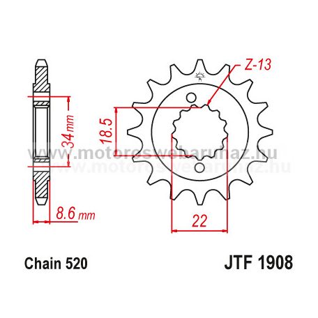 LÁNCKERÉK ELSŐ JT (JTF1908) 520-as LÁNCHOZ