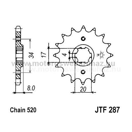 LÁNCKERÉK ELSŐ JT (JTF287) 520-as LÁNCHOZ