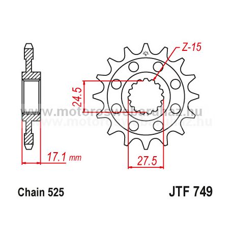 LÁNCKERÉK ELSŐ JT (JTF749) 525-ös LÁNCHOZ