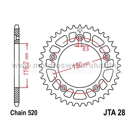 LÁNCKERÉK HÁTSÓ ALU JT (JTA28) 520-as LÁNCHOZ