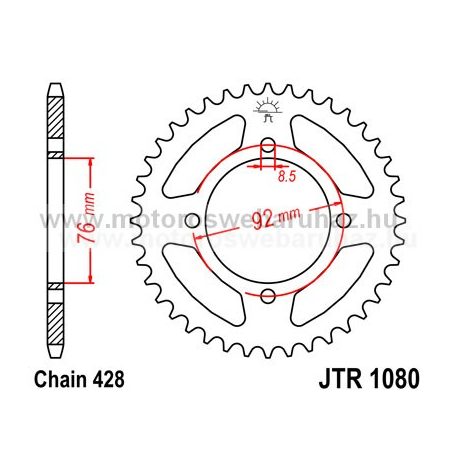 LÁNCKERÉK HÁTSÓ JT (JTR1080) 428-as LÁNCHOZ