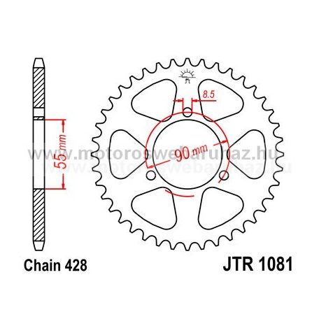 LÁNCKERÉK HÁTSÓ JT (JTR1081) 428-as LÁNCHOZ