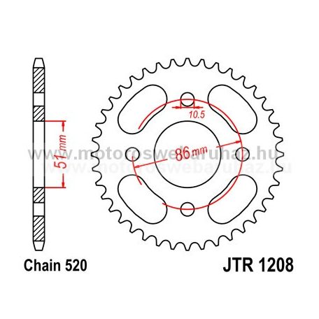 LÁNCKERÉK HÁTSÓ JT (JTR1208) 520-as LÁNCHOZ