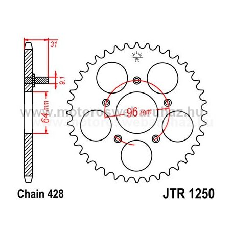 LÁNCKERÉK HÁTSÓ JT (JTR1250) 428-as LÁNCHOZ