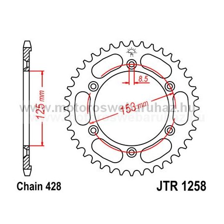 LÁNCKERÉK HÁTSÓ JT (JTR1258) 428-as LÁNCHOZ