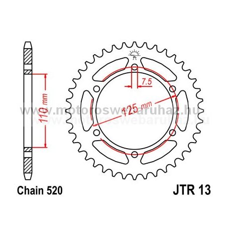 LÁNCKERÉK HÁTSÓ JT (JTR13) 520-as LÁNCHOZ