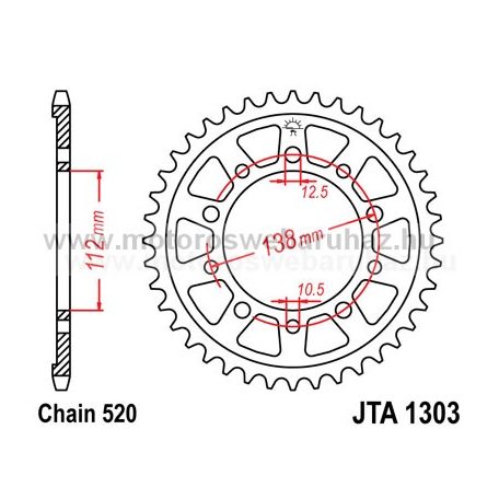 LÁNCKERÉK HÁTSÓ ALU JT (JTA1303) 520-as LÁNCHOZ