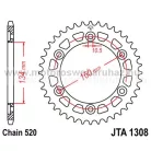 LÁNCKERÉK HÁTSÓ ALU JT (JTA1308) 520-aS LÁNCHOZ FEKETE