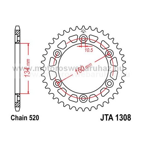 LÁNCKERÉK HÁTSÓ ALU JT (JTA1308) 520-aS LÁNCHOZ