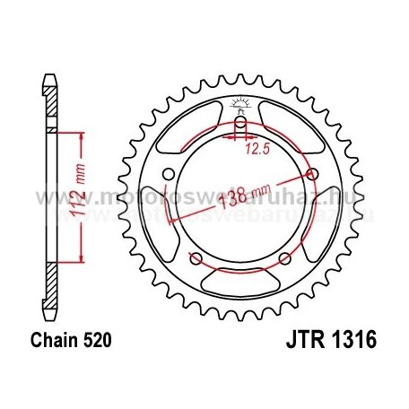 LÁNCKERÉK HÁTSÓ JT (JTR1316) 520-as LÁNCHOZ