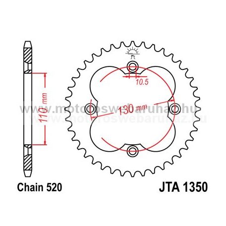 LÁNCKERÉK HÁTSÓ ALU JT (JTA1350) 520-as LÁNCHOZ