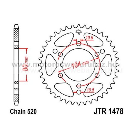 LÁNCKERÉK HÁTSÓ JT (JTR1478) 520-as LÁNCHOZ