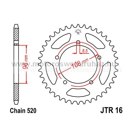 LÁNCKERÉK HÁTSÓ JT (JTR16) 520-as LÁNCHOZ