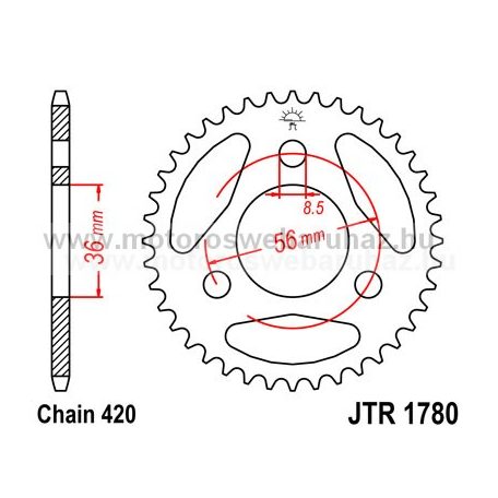 LÁNCKERÉK HÁTSÓ JT (JTR1780) 420-as LÁNCHOZ