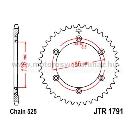 LÁNCKERÉK HÁTSÓ JT (JTR1791) 525-ös LÁNCHOZ