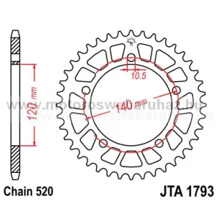 LÁNCKERÉK HÁTSÓ ALU JT (JTA1793) 520-aS LÁNCHOZ FEKETE