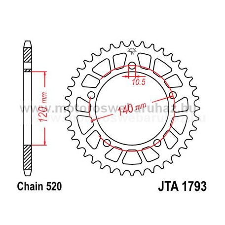 LÁNCKERÉK HÁTSÓ ALU JT (JTA1793) 520-aS LÁNCHOZ