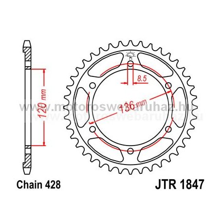 LÁNCKERÉK HÁTSÓ JT (JTR1847) 428-as LÁNCHOZ