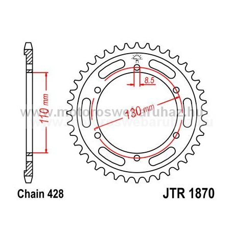 LÁNCKERÉK HÁTSÓ JT (JTR1870) 428-as LÁNCHOZ