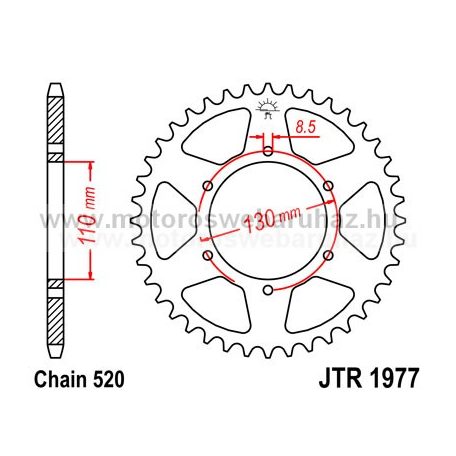 LÁNCKERÉK HÁTSÓ JT (JTR1977) 520-as LÁNCHOZ