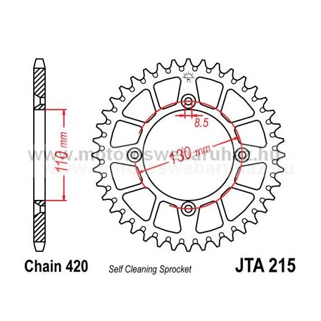 LÁNCKERÉK HÁTSÓ ALU JT (JTA215) 420-as LÁNCHOZ