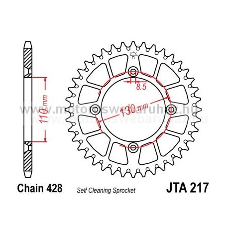 LÁNCKERÉK HÁTSÓ ALU JT (JTA217) 428-as LÁNCHOZ