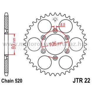 LÁNCKERÉK HÁTSÓ JT (JTR22) 520-as LÁNCHOZ