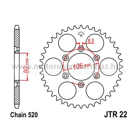 LÁNCKERÉK HÁTSÓ JT (JTR22) 520-as LÁNCHOZ