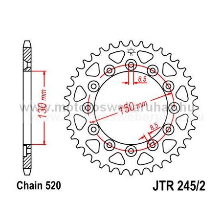 LÁNCKERÉK HÁTSÓ JT (JTR245/2)(JTR251) 520-as LÁNCHOZ