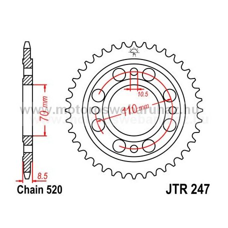 LÁNCKERÉK HÁTSÓ JT (JTR247) 520-as LÁNCHOZ