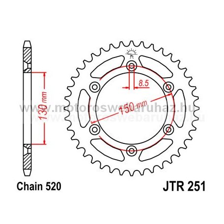 LÁNCKERÉK HÁTSÓ JT (JTR251)(JTR245/2) 520-as LÁNCHOZ