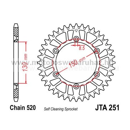 LÁNCKERÉK HÁTSÓ ALU JT (JTA251) 520-as LÁNCHOZ