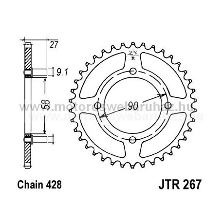 LÁNCKERÉK HÁTSÓ JT (JTR267) 428-as LÁNCHOZ