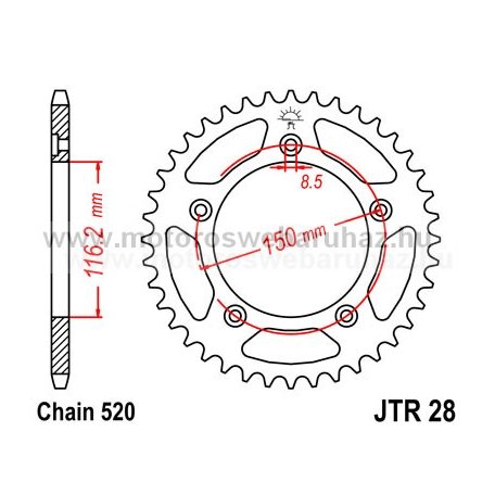 LÁNCKERÉK HÁTSÓ JT (JTR28) 520-as LÁNCHOZ