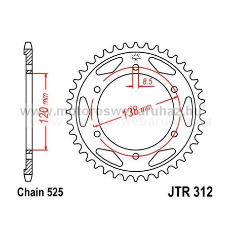 LÁNCKERÉK HÁTSÓ JT (JTR312) 525-ös LÁNCHOZ