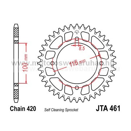 LÁNCKERÉK HÁTSÓ ALU JT (JTA461) 420-as LÁNCHOZ