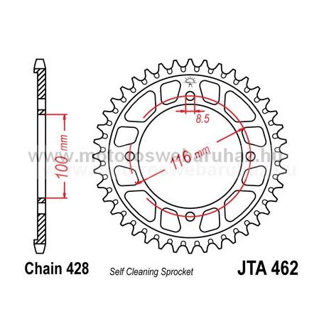 LÁNCKERÉK HÁTSÓ ALU JT (JTA462) 428-as LÁNCHOZ