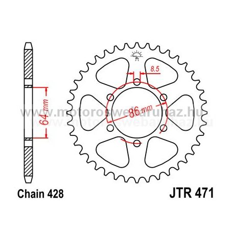 LÁNCKERÉK HÁTSÓ JT (JTR471) 428-as LÁNCHOZ