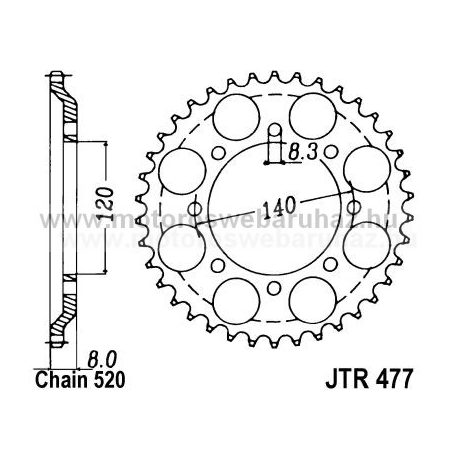 LÁNCKERÉK HÁTSÓ JT (JTR477) 520-as LÁNCHOZ