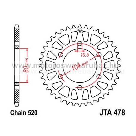 LÁNCKERÉK HÁTSÓ ALU JT (JTA478) 520-as LÁNCHOZ