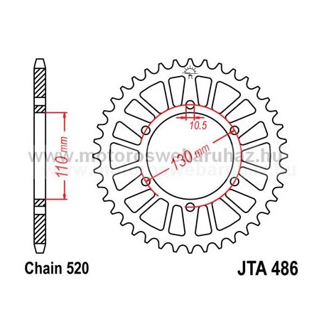 LÁNCKERÉK HÁTSÓ ALU JT (JTA486) 520-aS LÁNCHOZ