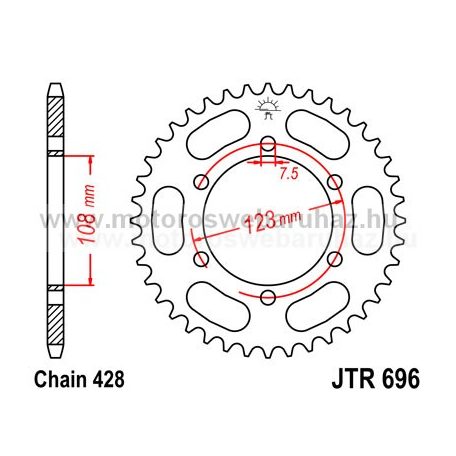 LÁNCKERÉK HÁTSÓ JT (JTR696) 428-as LÁNCHOZ